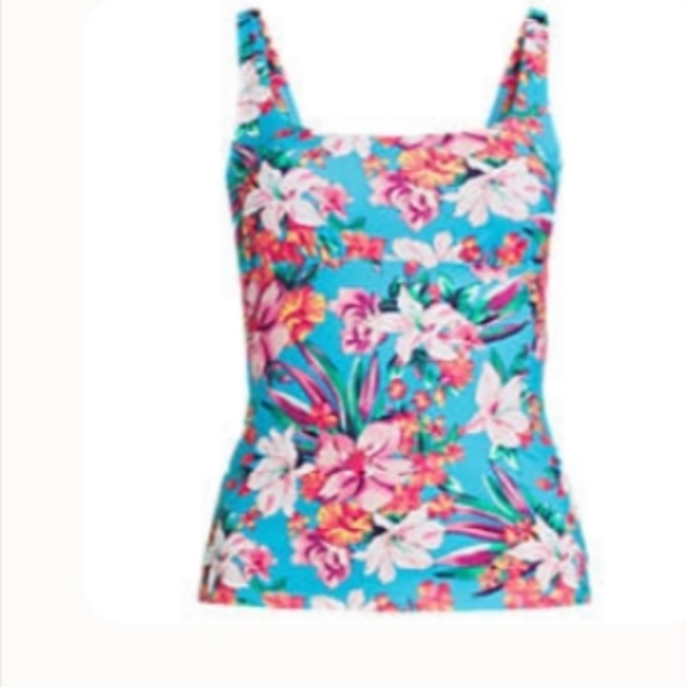 Lands' End Mastectomy Tankini Swim Top Size 14 Turquoise Lily Palm NWT - Picture 5 of 13